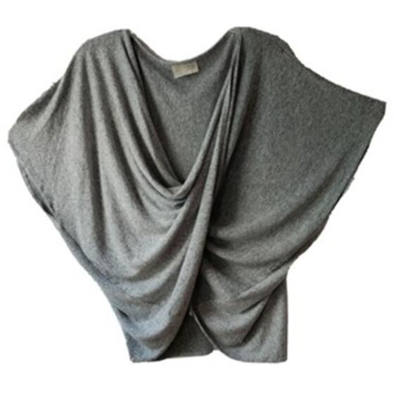 NWTs ANTHROPOLOGIE SATURDAY SUNDAY WRAP GRAY SHORT SLEEVE  SWEATER PULLOVER - Picture 1 of 11
